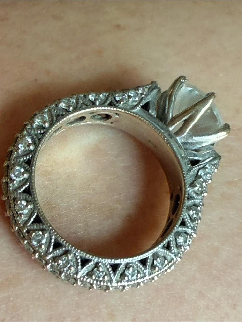 Vintage-Inspired Silver Bridal Ring Set with Clear Center Stone